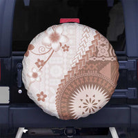 Bula Fiji Spare Tire Cover Brown Plumeria Masi Tapa Pattern - Polynesian Pride