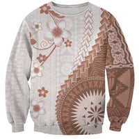 Bula Fiji Sweatshirt Brown Plumeria Masi Tapa Pattern LT05 Unisex Brown - Polynesian Pride