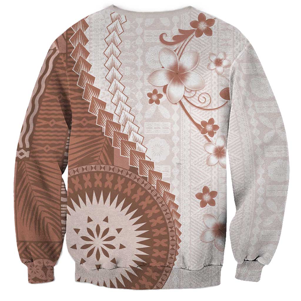 Bula Fiji Sweatshirt Brown Plumeria Masi Tapa Pattern LT05 - Polynesian Pride