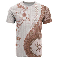 Bula Fiji T Shirt Brown Plumeria Masi Tapa Pattern - Polynesian Pride