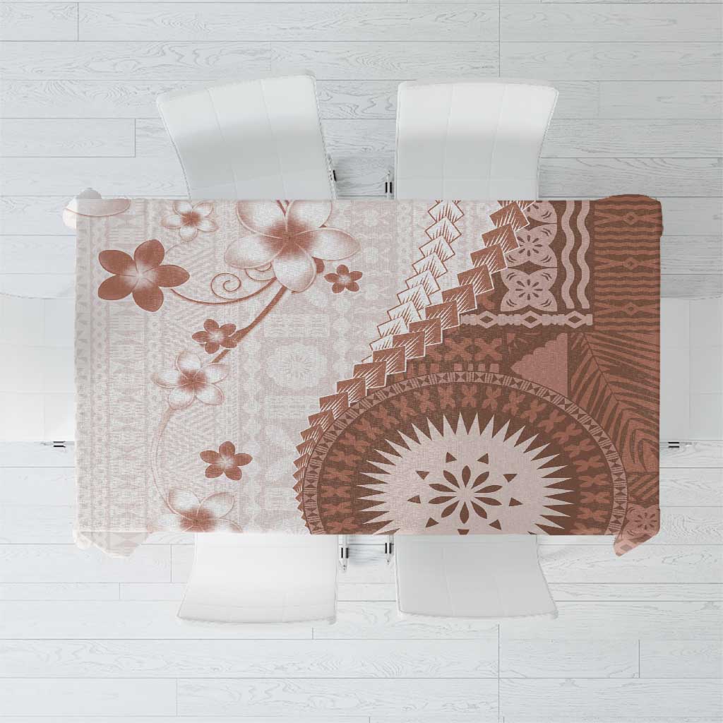 Bula Fiji Tablecloth Brown Plumeria Masi Tapa Pattern LT05 Brown - Polynesian Pride