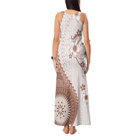 Bula Fiji Tank Maxi Dress Brown Plumeria Masi Tapa Pattern LT05 - Polynesian Pride