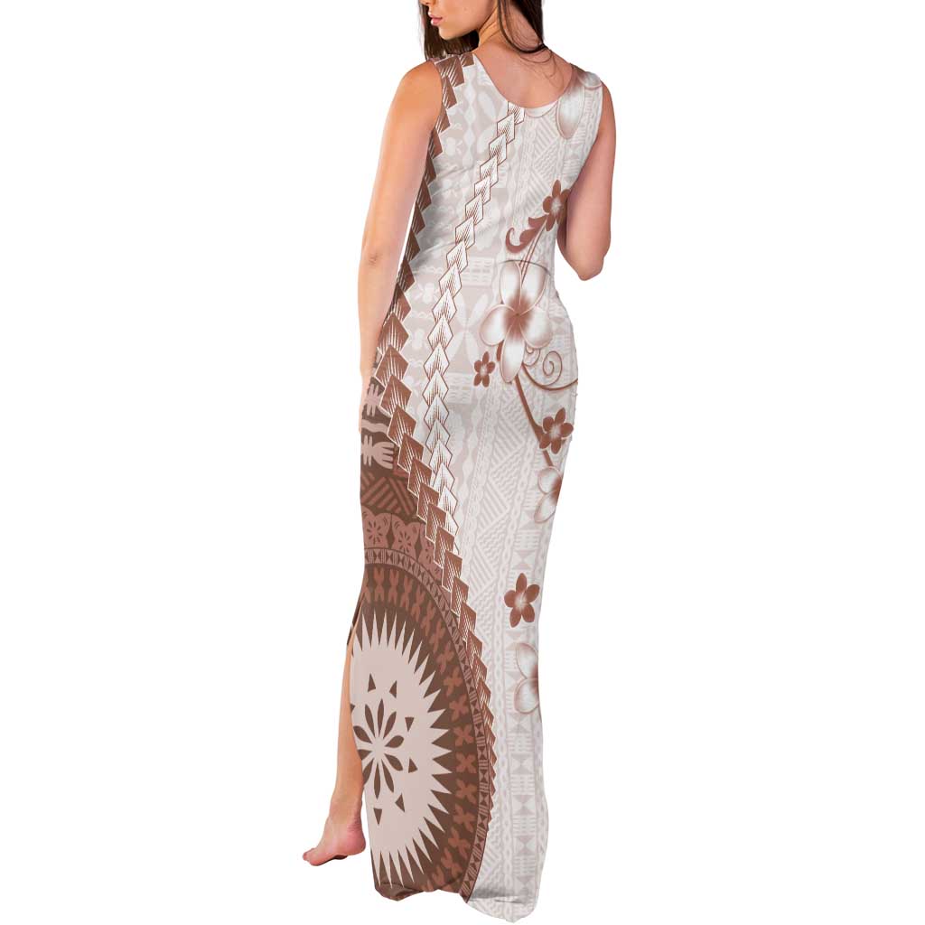 Bula Fiji Tank Maxi Dress Brown Plumeria Masi Tapa Pattern LT05 - Polynesian Pride