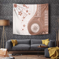 Bula Fiji Tapestry Brown Plumeria Masi Tapa Pattern - Polynesian Pride