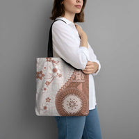 Bula Fiji Tote Bag Brown Plumeria Masi Tapa Pattern - Polynesian Pride