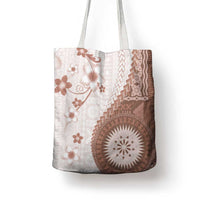 Bula Fiji Tote Bag Brown Plumeria Masi Tapa Pattern - Polynesian Pride