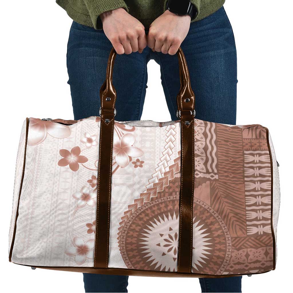 Bula Fiji Travel Bag Brown Plumeria Masi Tapa Pattern - Polynesian Pride