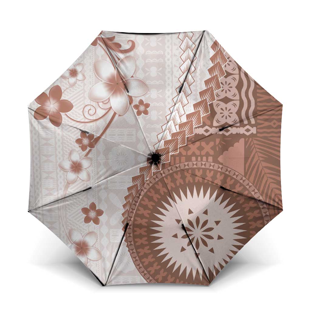 Bula Fiji Umbrella Brown Plumeria Masi Tapa Pattern - Polynesian Pride