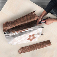 Bula Fiji Umbrella Brown Plumeria Masi Tapa Pattern LT05 - Polynesian Pride