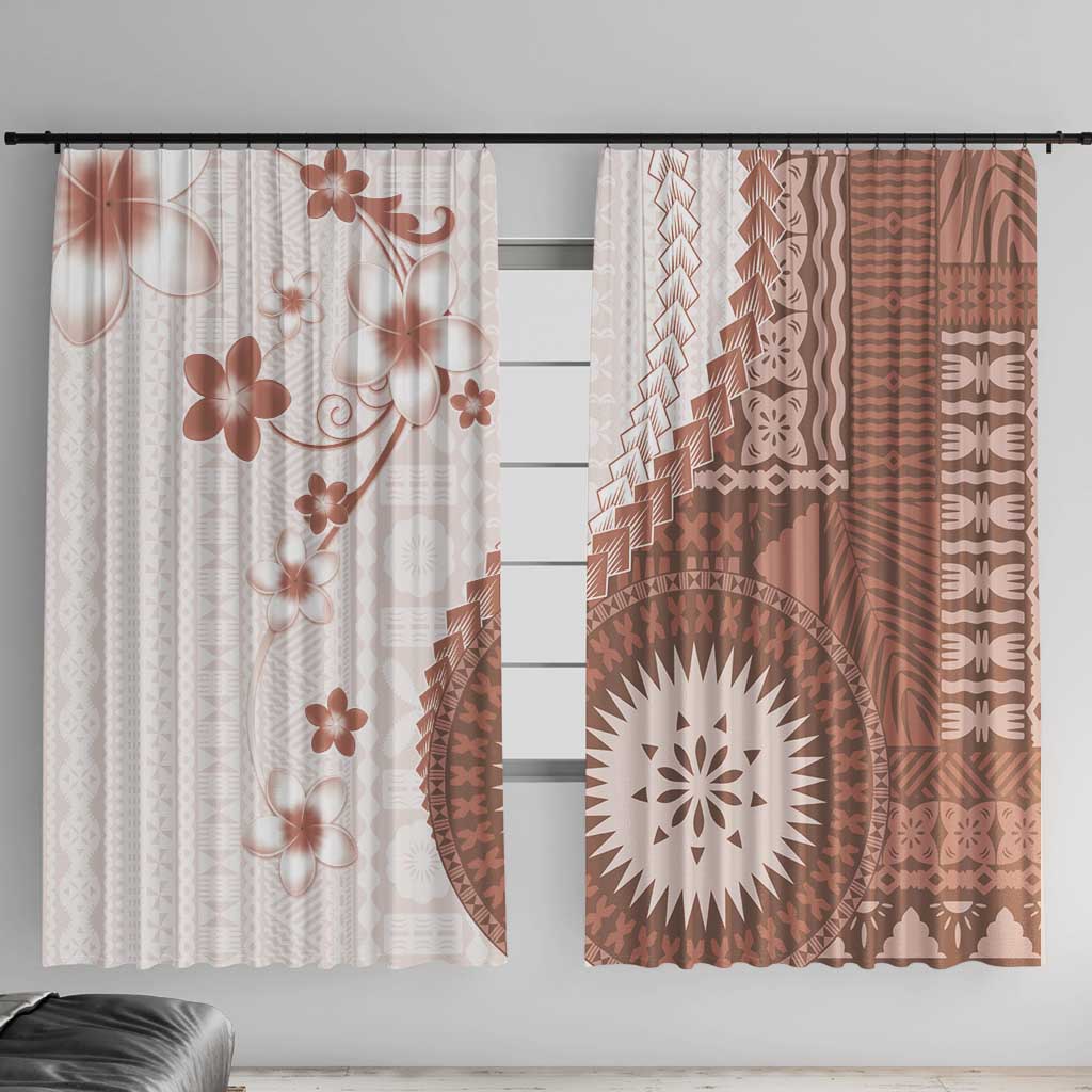 Bula Fiji Window Curtain Brown Plumeria Masi Tapa Pattern - Polynesian Pride