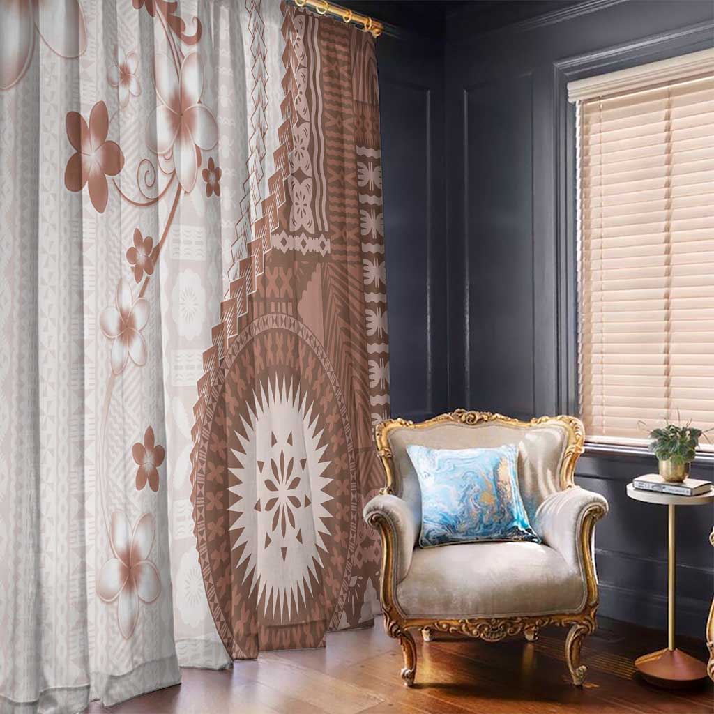 Bula Fiji Window Curtain Brown Plumeria Masi Tapa Pattern - Polynesian Pride