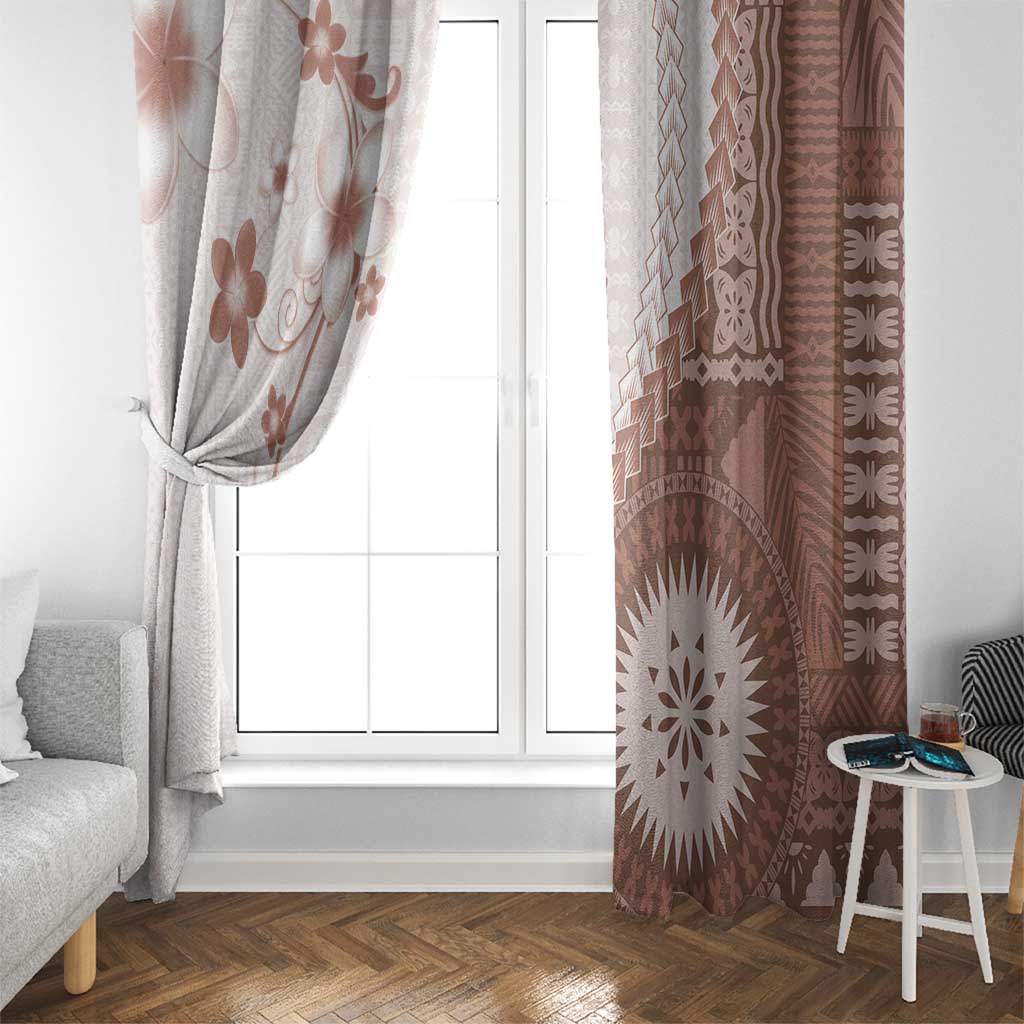 Bula Fiji Window Curtain Brown Plumeria Masi Tapa Pattern - Polynesian Pride