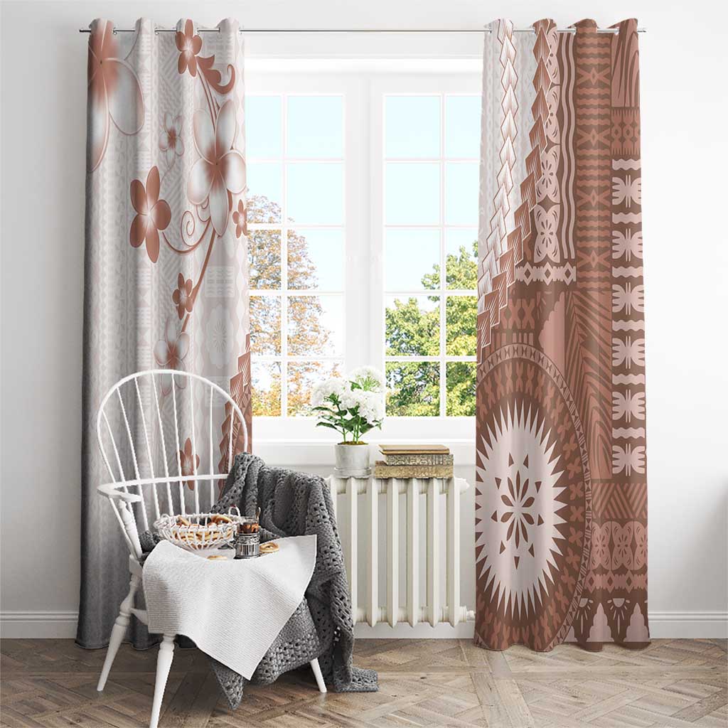 Bula Fiji Window Curtain Brown Plumeria Masi Tapa Pattern - Polynesian Pride