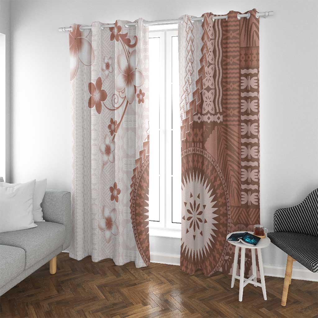 Bula Fiji Window Curtain Brown Plumeria Masi Tapa Pattern - Polynesian Pride