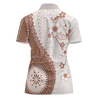 Bula Fiji Women Polo Shirt Brown Plumeria Masi Tapa Pattern - Polynesian Pride