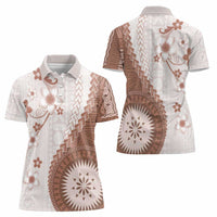 Bula Fiji Women Polo Shirt Brown Plumeria Masi Tapa Pattern - Polynesian Pride