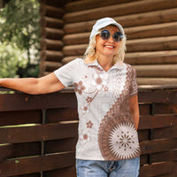 Bula Fiji Women Polo Shirt Brown Plumeria Masi Tapa Pattern - Polynesian Pride