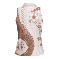 Bula Fiji Women Sleeveless Polo Shirt Brown Plumeria Masi Tapa Pattern - Polynesian Pride