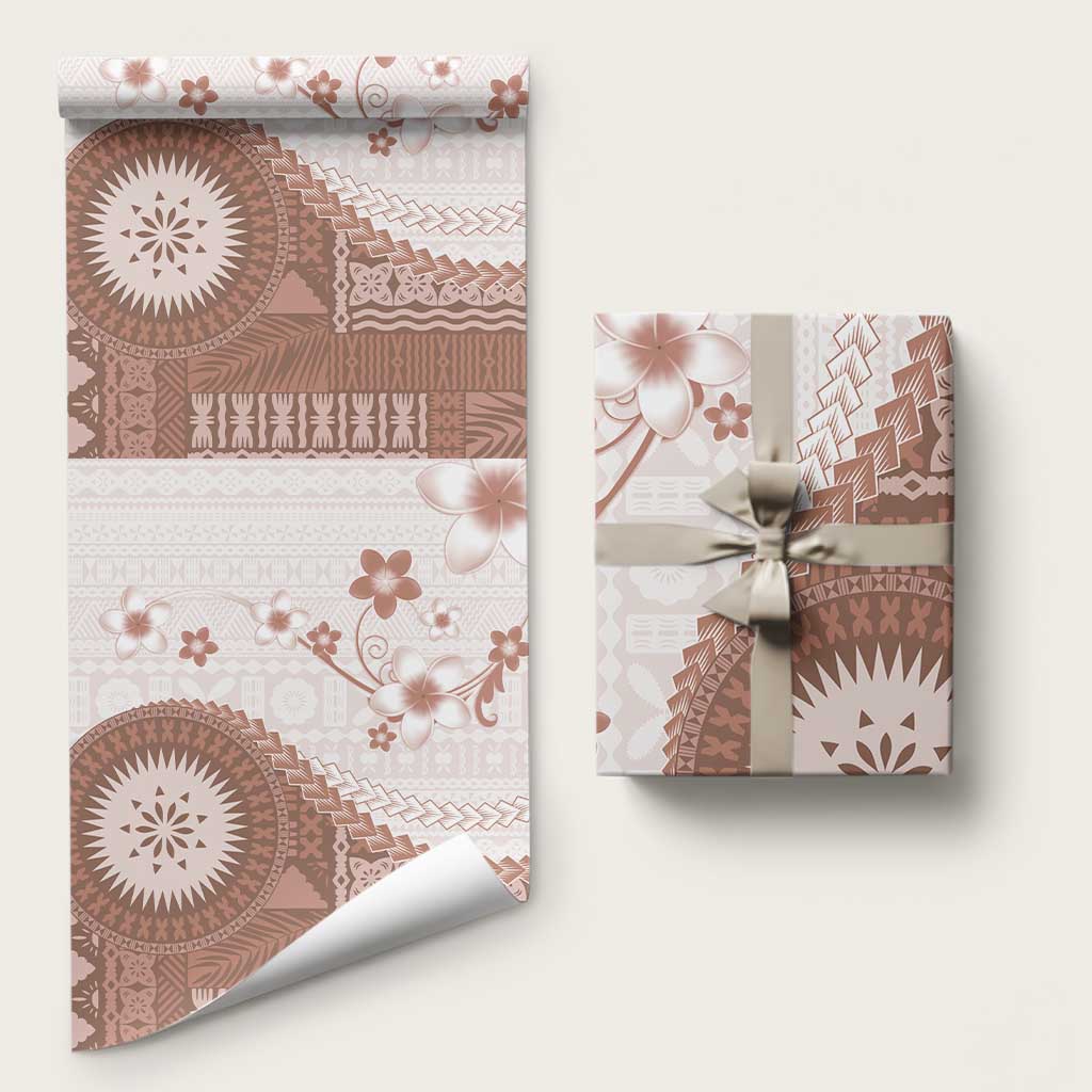 Bula Fiji Wrapping Paper Brown Plumeria Masi Tapa Pattern LT05 58" × 23" Brown - Polynesian Pride