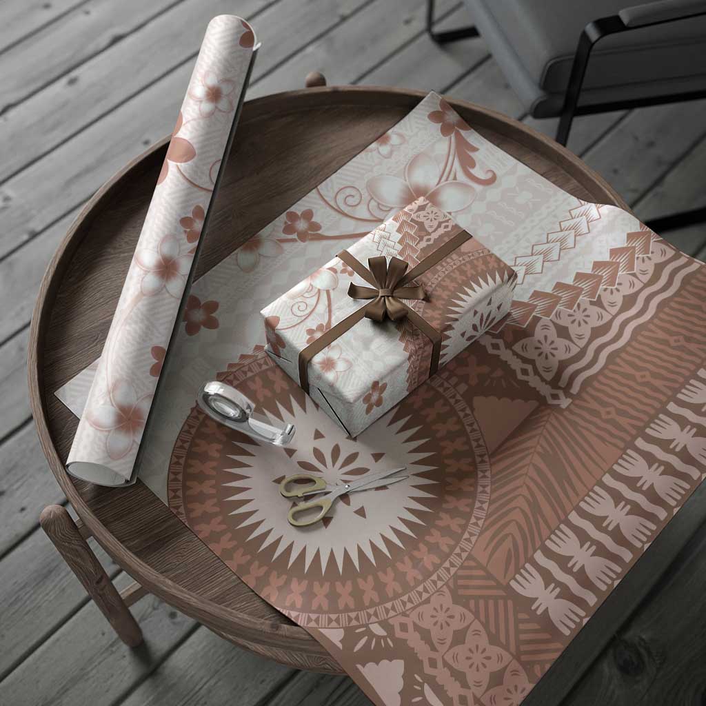 Bula Fiji Wrapping Paper Brown Plumeria Masi Tapa Pattern LT05 - Polynesian Pride