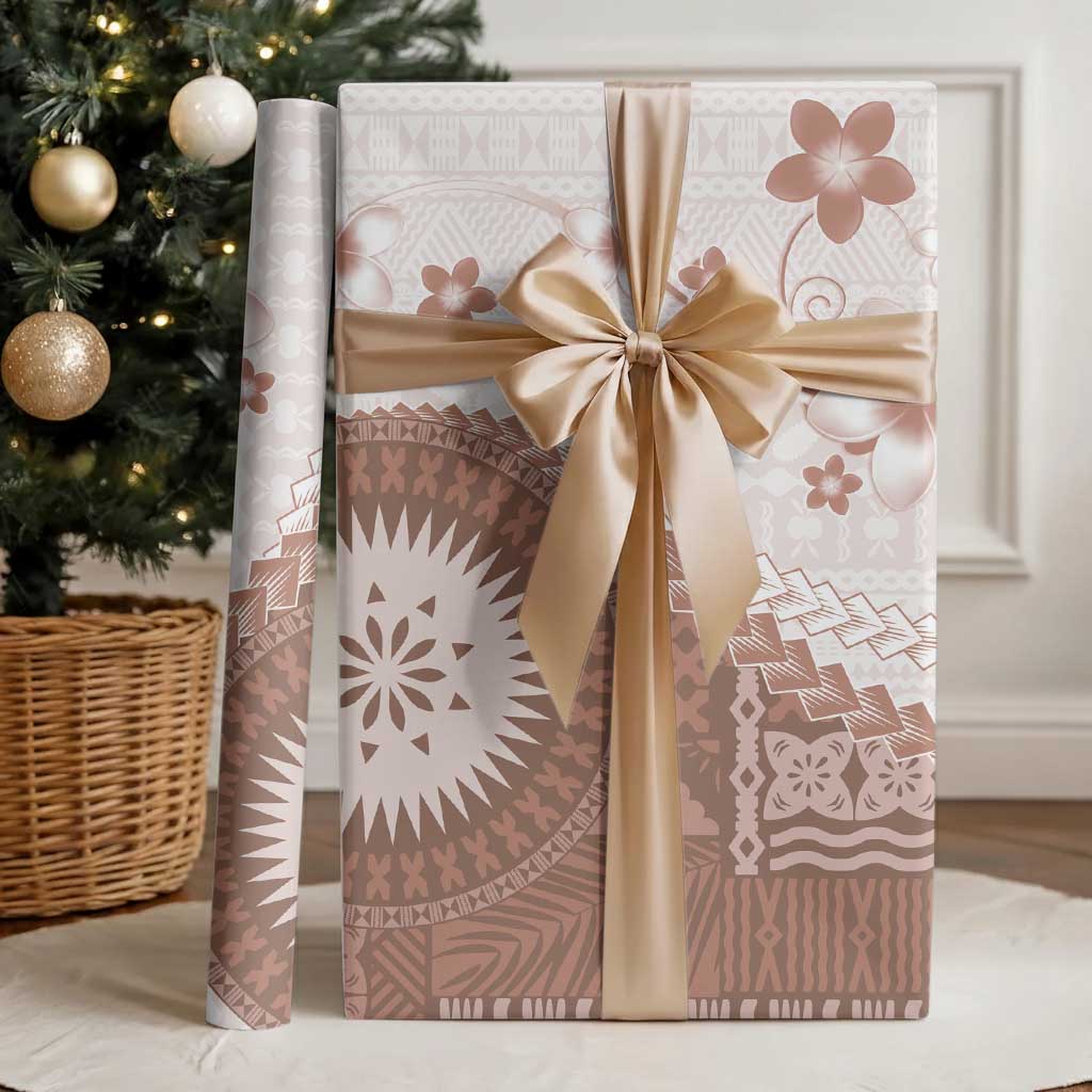 Bula Fiji Wrapping Paper Brown Plumeria Masi Tapa Pattern LT05 - Polynesian Pride