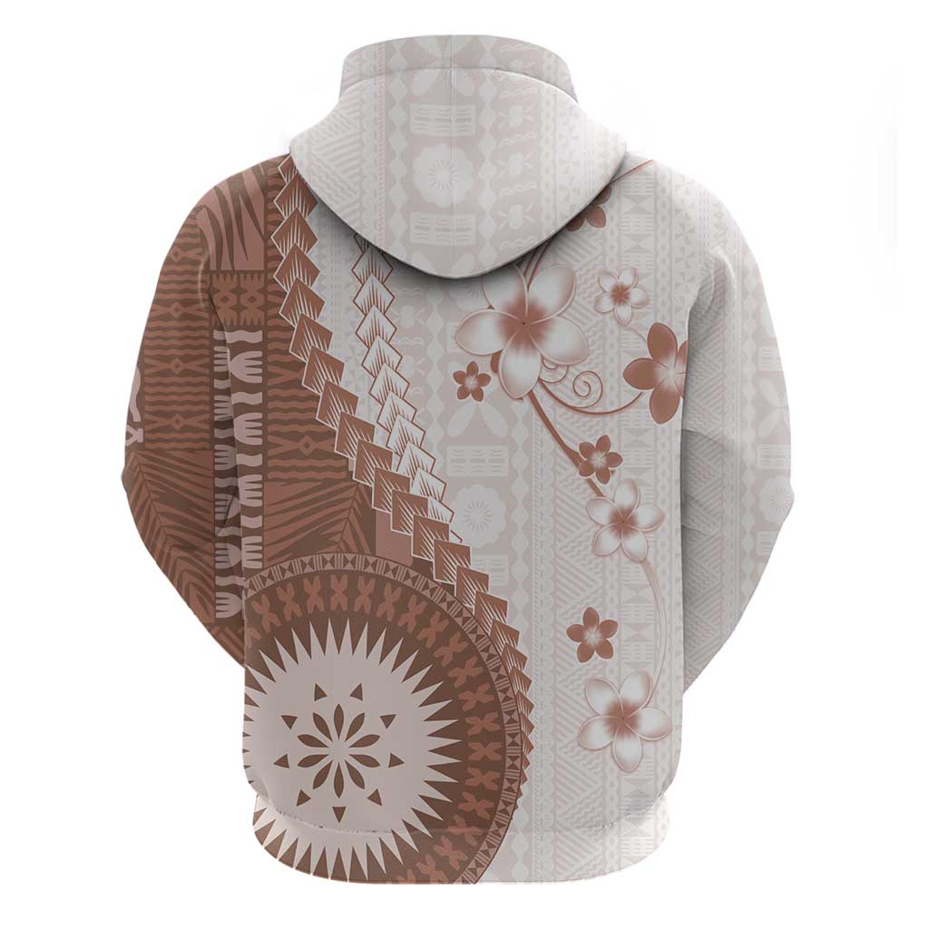 Bula Fiji Zip Hoodie Brown Plumeria Masi Tapa Pattern LT05 - Polynesian Pride