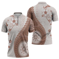 Bula Fiji Zipper Polo Shirt Brown Plumeria Masi Tapa Pattern LT05 - Polynesian Pride