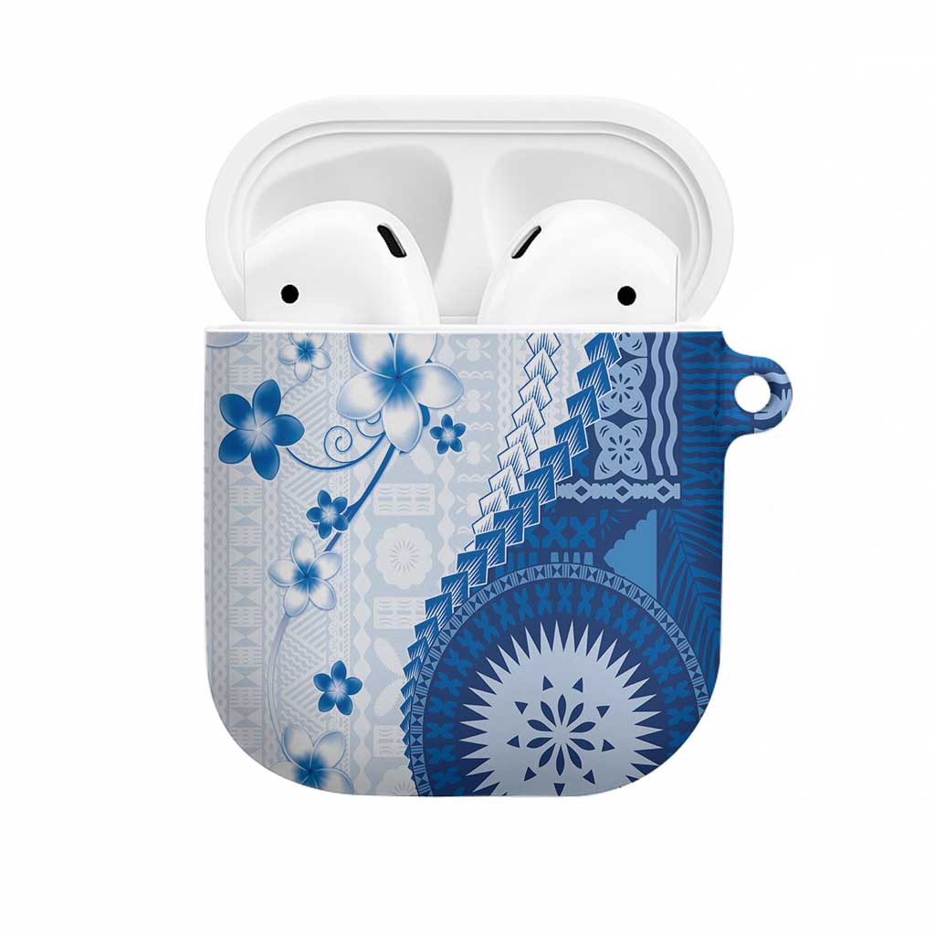 Bula Fiji AirPods Case Blue Plumeria Masi Tapa Pattern - Polynesian Pride