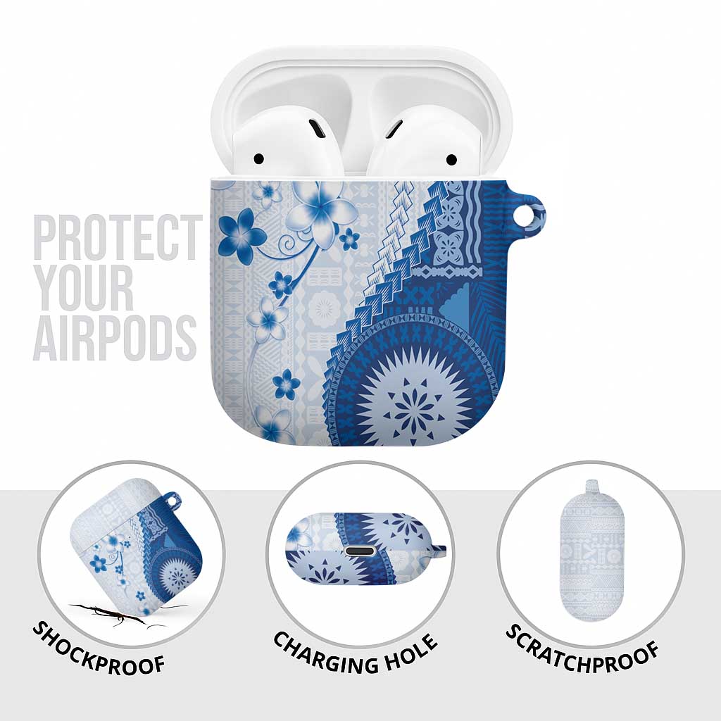 Bula Fiji AirPods Case Blue Plumeria Masi Tapa Pattern - Polynesian Pride