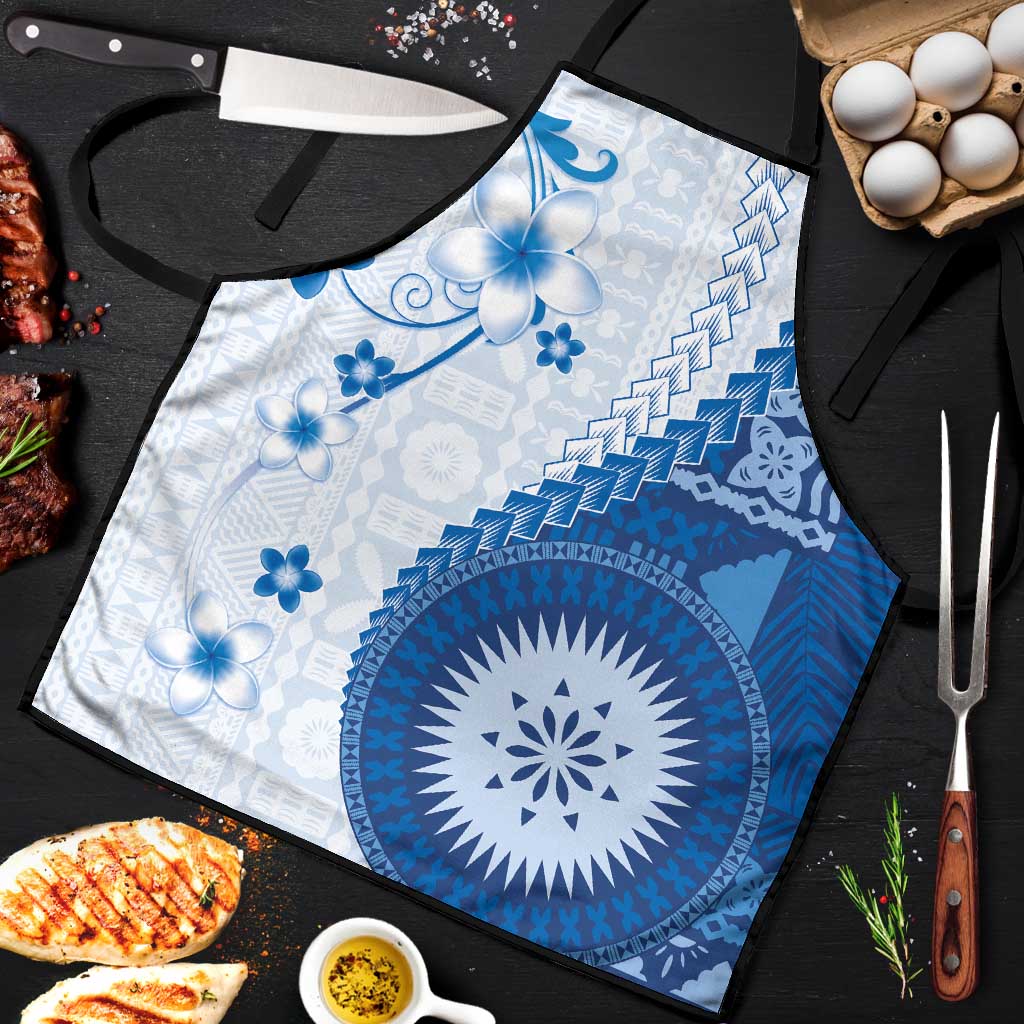 Bula Fiji Apron Blue Plumeria Masi Tapa Pattern - Polynesian Pride
