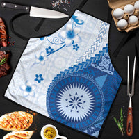 Bula Fiji Apron Blue Plumeria Masi Tapa Pattern - Polynesian Pride