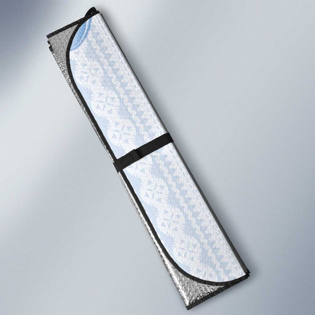 Bula Fiji Auto Sun Shade Blue Plumeria Masi Tapa Pattern - Polynesian Pride