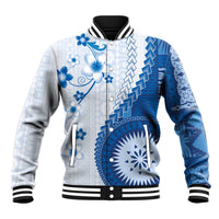 Bula Fiji Baseball Jacket Blue Plumeria Masi Tapa Pattern LT05 Unisex Blue - Polynesian Pride