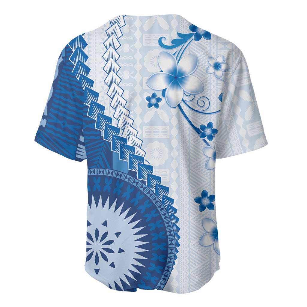 Bula Fiji Baseball Jersey Blue Plumeria Masi Tapa Pattern LT05 - Polynesian Pride