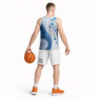 Bula Fiji Basketball Jersey Blue Plumeria Masi Tapa Pattern - Polynesian Pride