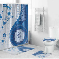 Bula Fiji Bathroom Set Blue Plumeria Masi Tapa Pattern LT05 Bathroom Set (4 pcs) Blue - Polynesian Pride