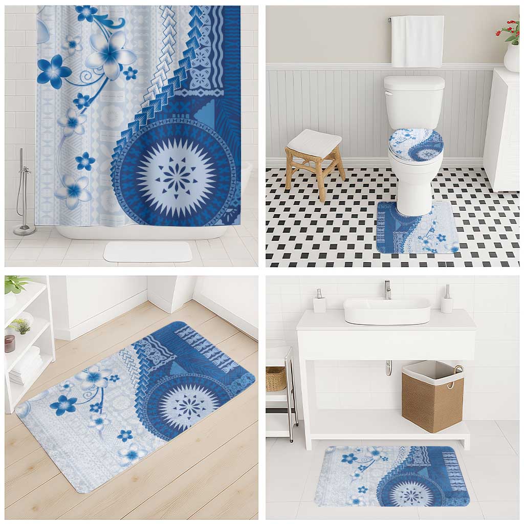 Bula Fiji Bathroom Set Blue Plumeria Masi Tapa Pattern LT05 - Polynesian Pride