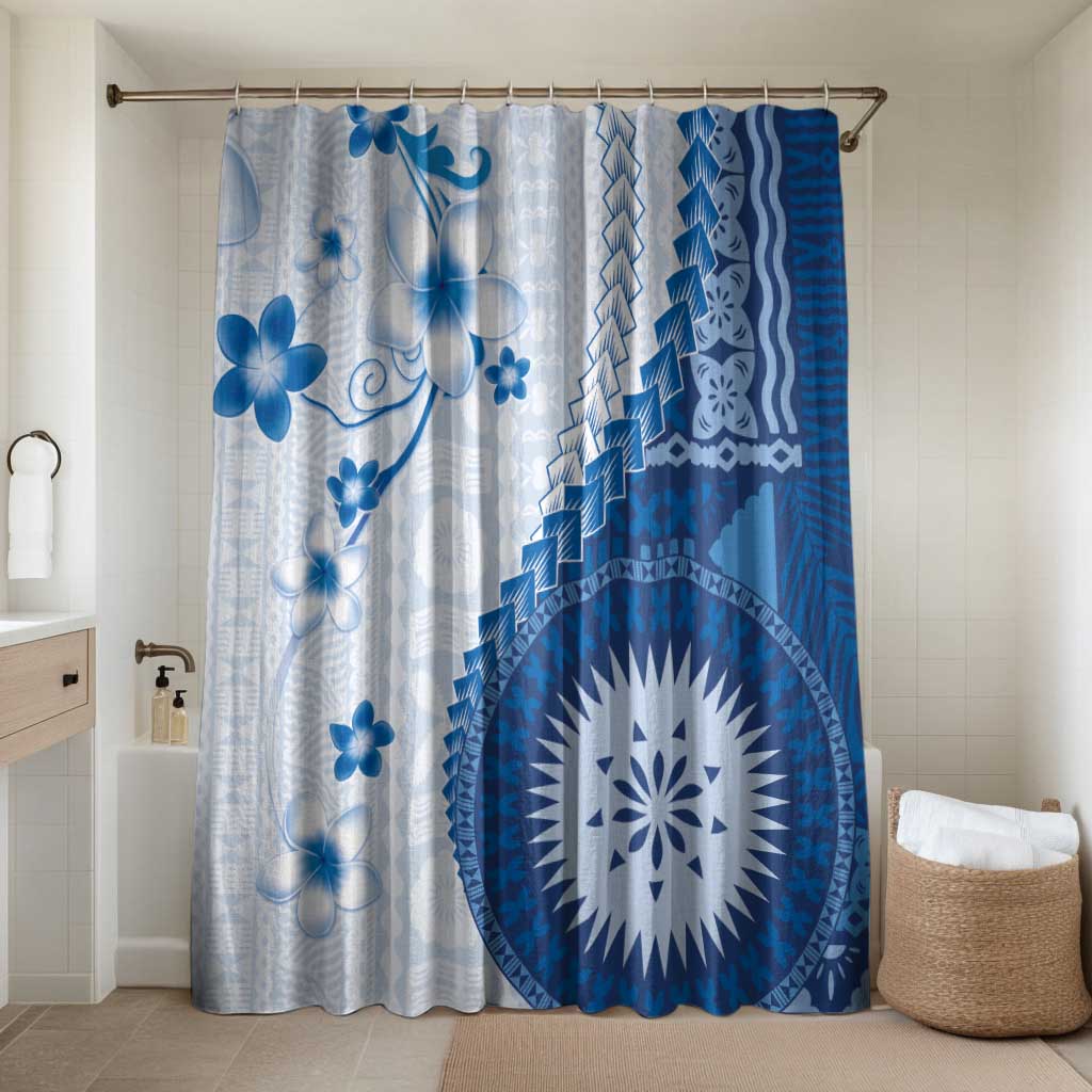 Bula Fiji Bathroom Set Blue Plumeria Masi Tapa Pattern LT05 Shower Curtain Only Blue - Polynesian Pride