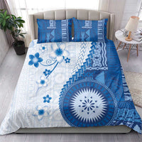 Bula Fiji Bedding Set Blue Plumeria Masi Tapa Pattern - Polynesian Pride