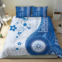 Bula Fiji Bedding Set Blue Plumeria Masi Tapa Pattern - Polynesian Pride