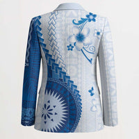 Bula Fiji Blazer Blue Plumeria Masi Tapa Pattern - Polynesian Pride