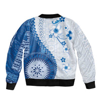 Bula Fiji Bomber Jacket Blue Plumeria Masi Tapa Pattern - Polynesian Pride