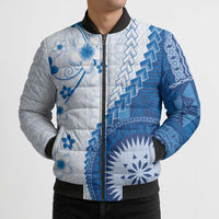 Bula Fiji Bomber Puffer Jacket Blue Plumeria Masi Tapa Pattern - Polynesian Pride