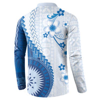 Bula Fiji Button Sweatshirt Blue Plumeria Masi Tapa Pattern - Polynesian Pride