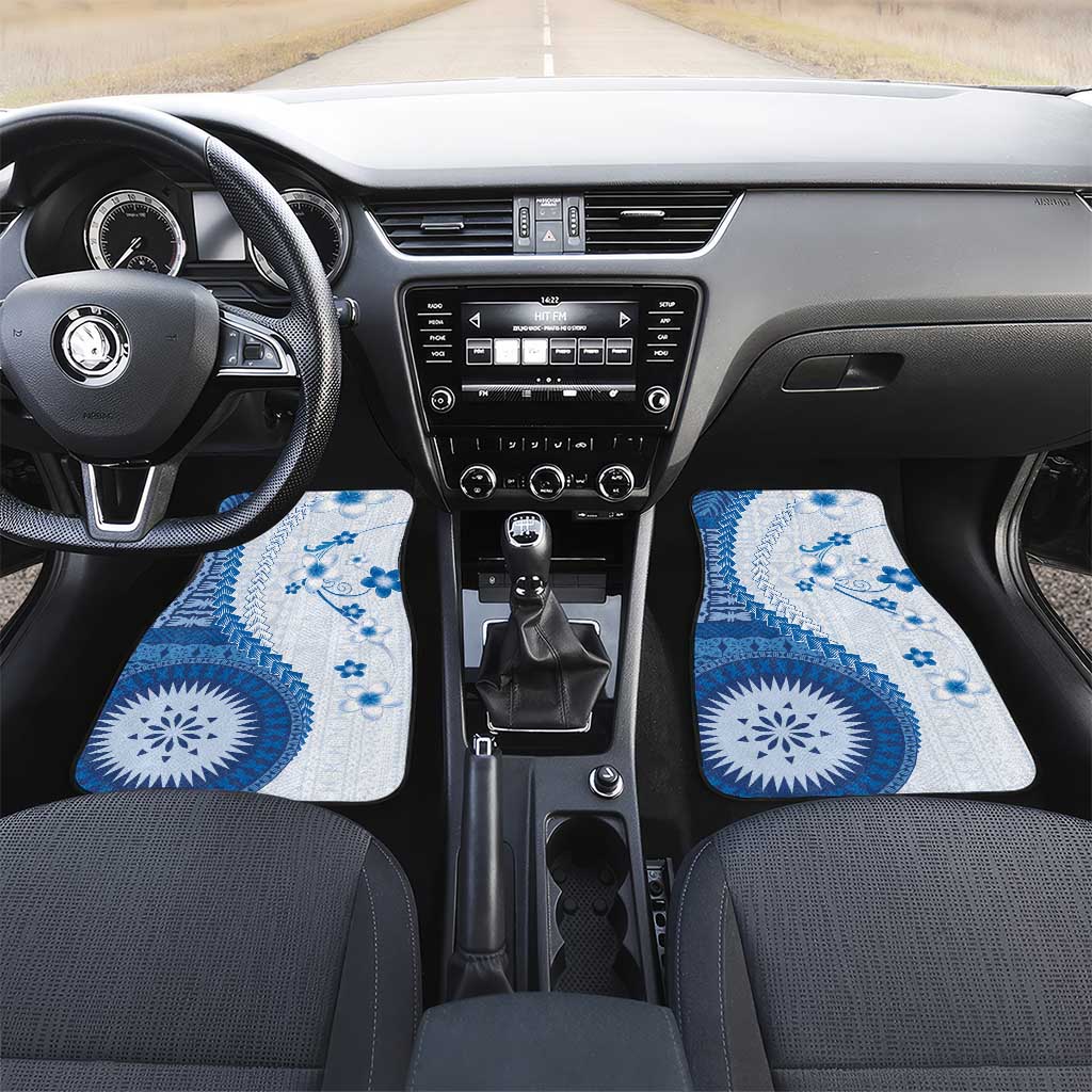 Bula Fiji Car Mats Blue Plumeria Masi Tapa Pattern LT05 Set 2pcs - Front Blue - Polynesian Pride