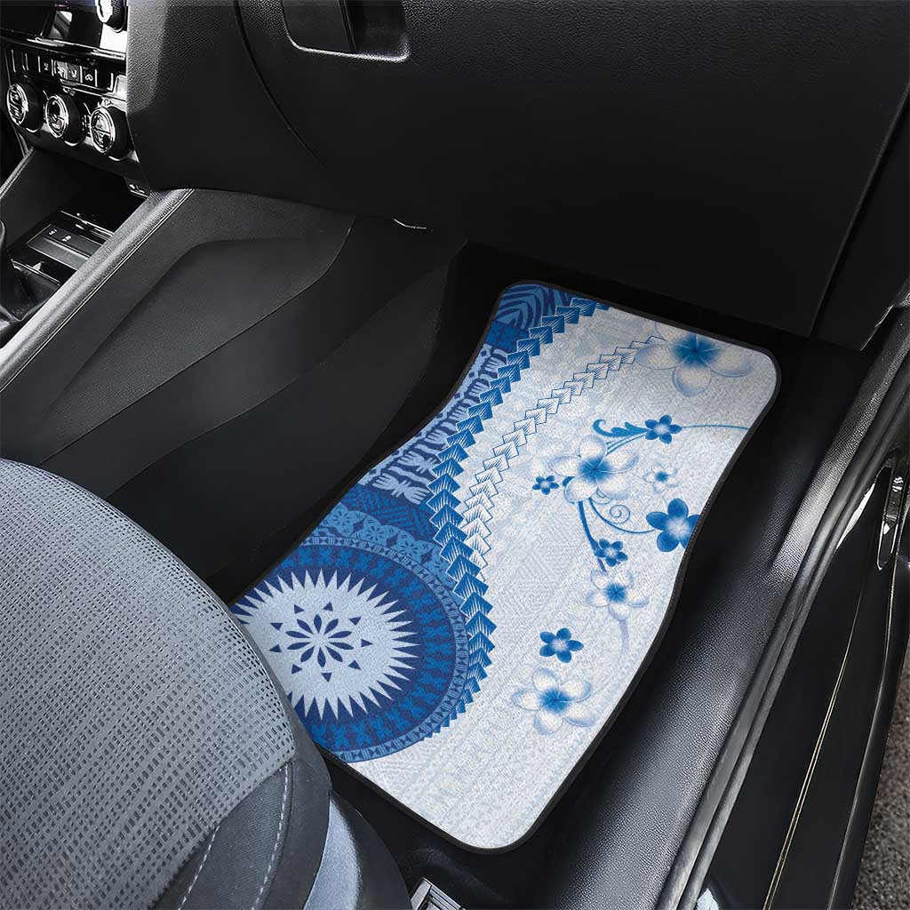 Bula Fiji Car Mats Blue Plumeria Masi Tapa Pattern LT05 - Polynesian Pride
