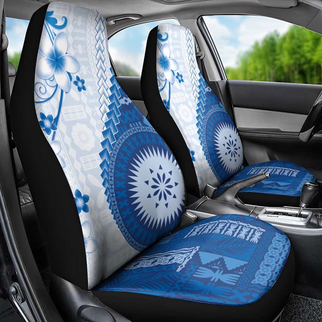 Bula Fiji Car Seat Cover Blue Plumeria Masi Tapa Pattern - Polynesian Pride