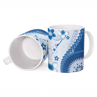 Bula Fiji Ceramic Mug Blue Plumeria Masi Tapa Pattern - Polynesian Pride