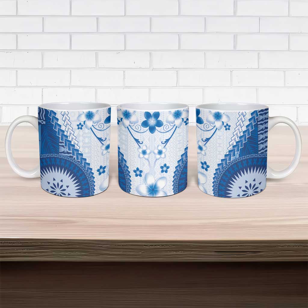 Bula Fiji Ceramic Mug Blue Plumeria Masi Tapa Pattern - Polynesian Pride