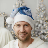 Bula Fiji Christmas Santa Hat Blue Plumeria Masi Tapa Pattern - Polynesian Pride